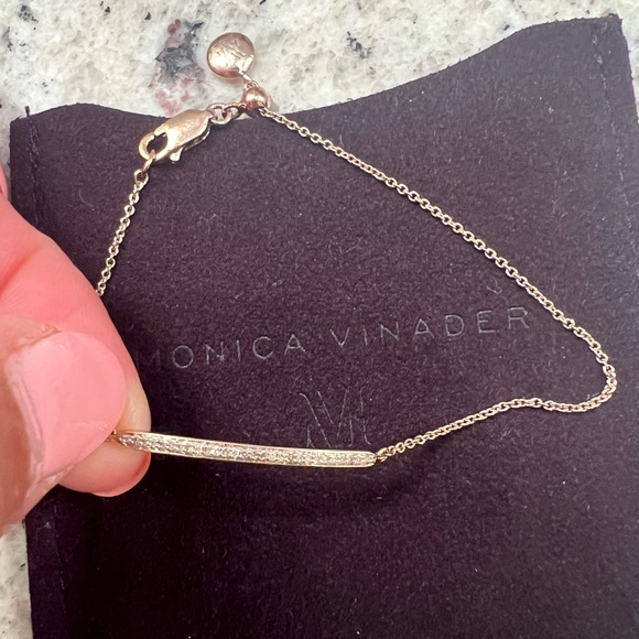 Monica Vinader Skinny Short Bar Bracelet | gold + diamonds - Picture 5 of 6